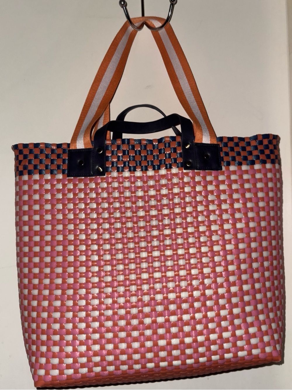 Woven Pink & Orange Tote Bag - Stylish Everyday Carry